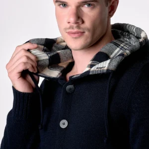 Cardigan Cappuccio Oslo Blu con interno in tessuto V2