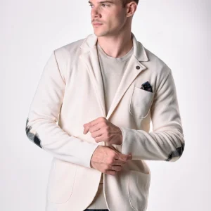 Giacca Monopetto Burro con interno collo, toppe e pochette in tessuto V2