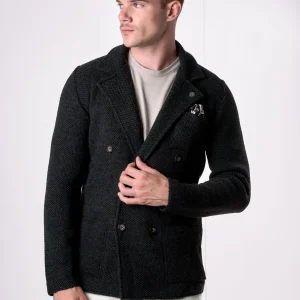 Giacca Doppiopetto Occhio di Pernice Grigio Antracite con pochette in tessuto V2