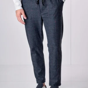 Pantalone Sartoriale Pied de Poule Blu Bordeaux con elastico in vita e interni in tessuto V2