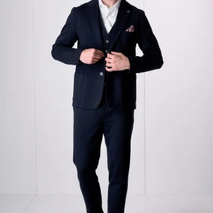 Giacca Monopetto Sartoriale Blu con interni e pochette in tessuto V2