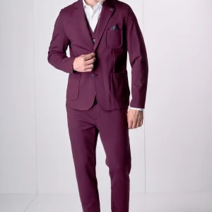 Giacca Monopetto Sartoriale Bordeaux con interni e pochette in tessuto V2