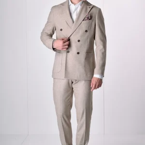 Giacca Doppiopetto Alta Sartoria Spigato Sabbia con interni e pochette in tessuto V2