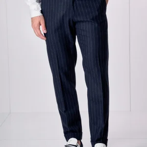 Pantalone Alta Sartoria Slim Gessato Blu con interni in tessuto V2