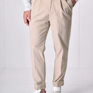 Pantalone Alta Sartoria doppia pence in Velluto Sabbia con interni in tessuto V2