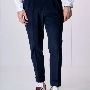 Pantalone Alta Sartoria doppia pence in Velluto Blu con interni in tessuto V2