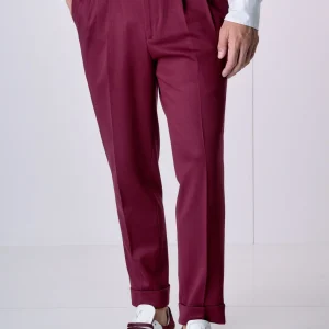 Pantalone Alta Sartoria doppia pence Bordeaux con interni in tessuto V2