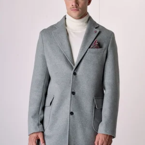 Cappotto Monopetto Sartoriale in lana Grigio con pochette e fodera interna in Tessuto V2