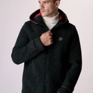 Bomber in lana cotta accoppiata Antracite con cappuccio