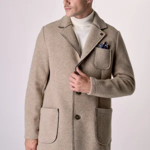 Cappotto in lana cotta accoppiata Sabbia con Pochette in tessuto V2