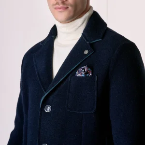 Cappotto in lana cotta accoppiata Blu con Pochette in tessuto V2