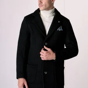 Cappotto Monopetto punto riso Nero con fodera interna e pochette in Tessuto V2