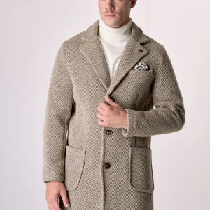 Cappotto Monopetto punto riso Sabbia con fodera interna e pochette in Tessuto V2