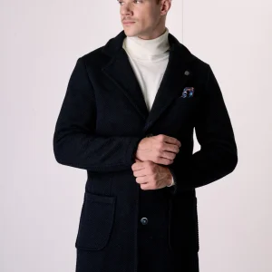 Cappotto Monopetto punto riso Blu con fodera interna e pochette in Tessuto V2