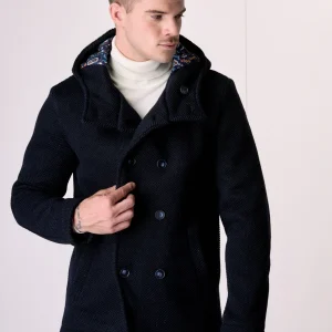 Peacot Doppiopetto punto riso Blu con fodera interna in Tessuto V2