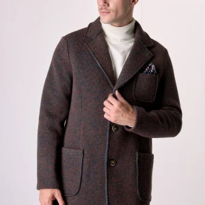 Cappotto Monopetto punto riso Multicolor Moro accoppiato con pochette in Tessuto V2