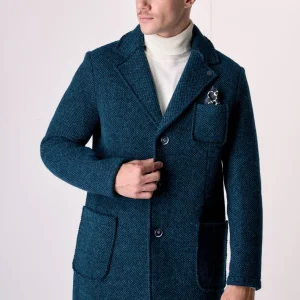 Cappotto Monopetto punto riso Multicolor Blu accoppiato con pochette in Tessuto V2