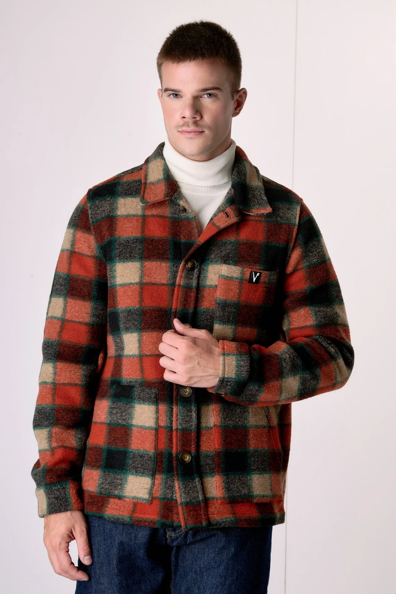 Sahariana in lana cotta Quadro Coccio con interni in tessuto V2