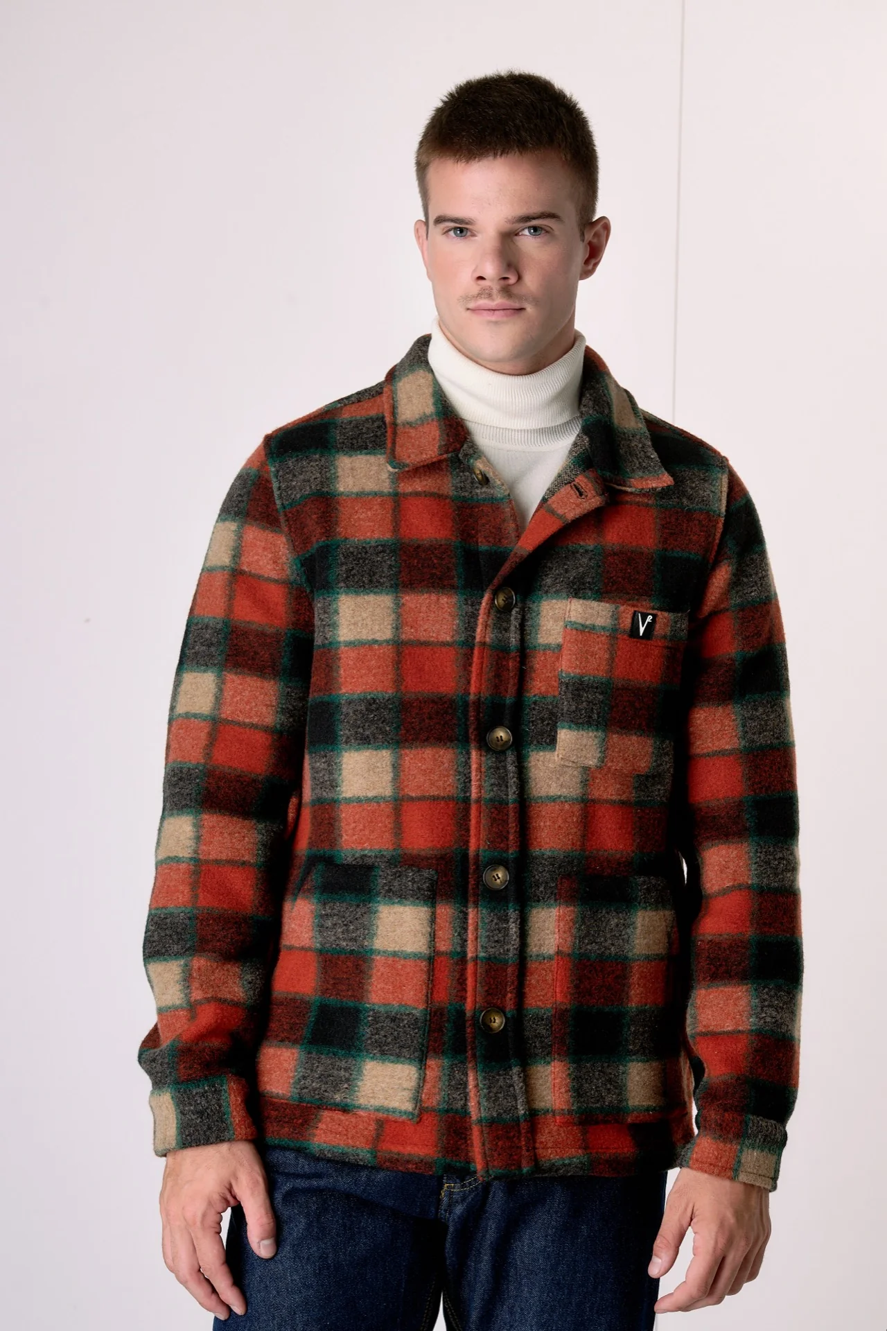 Sahariana in lana cotta Quadro Coccio con interni in tessuto V2 - immagine 3