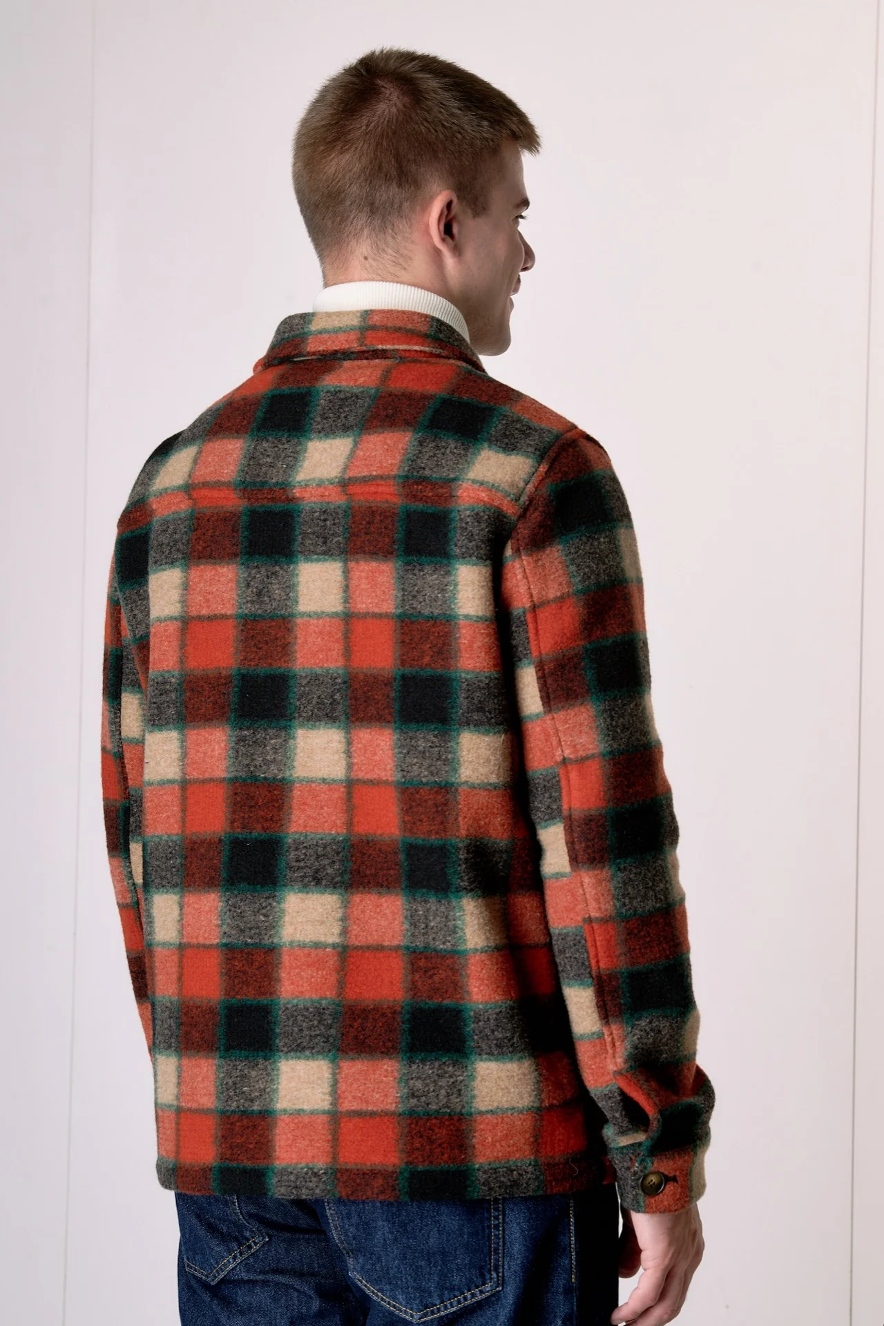 Sahariana in lana cotta Quadro Coccio con interni in tessuto V2 - immagine 5