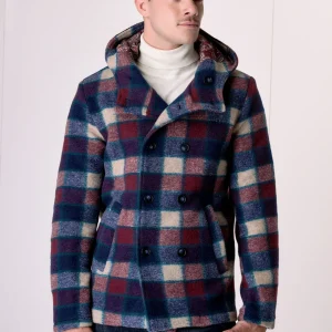 Peacot Doppiopetto in lana cotta Quadro Bordeaux con interni in tessuto V2