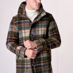 Parka in lana cotta Check Multicolor Verde Militare con fodera interna in tessuto V2