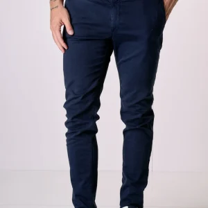 ROMA - Chino in cotone elasticizzato Blu con Salpa in tessuto V2