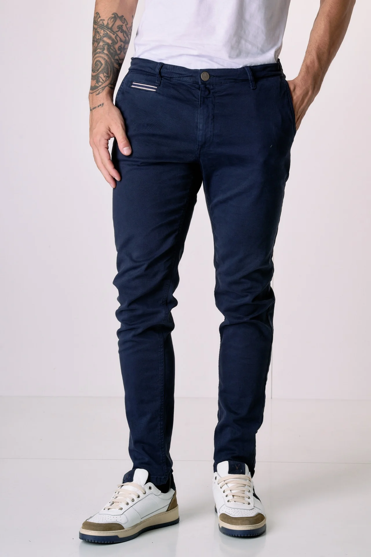 ROMA - Chino in cotone elasticizzato Blu con Salpa in tessuto V2