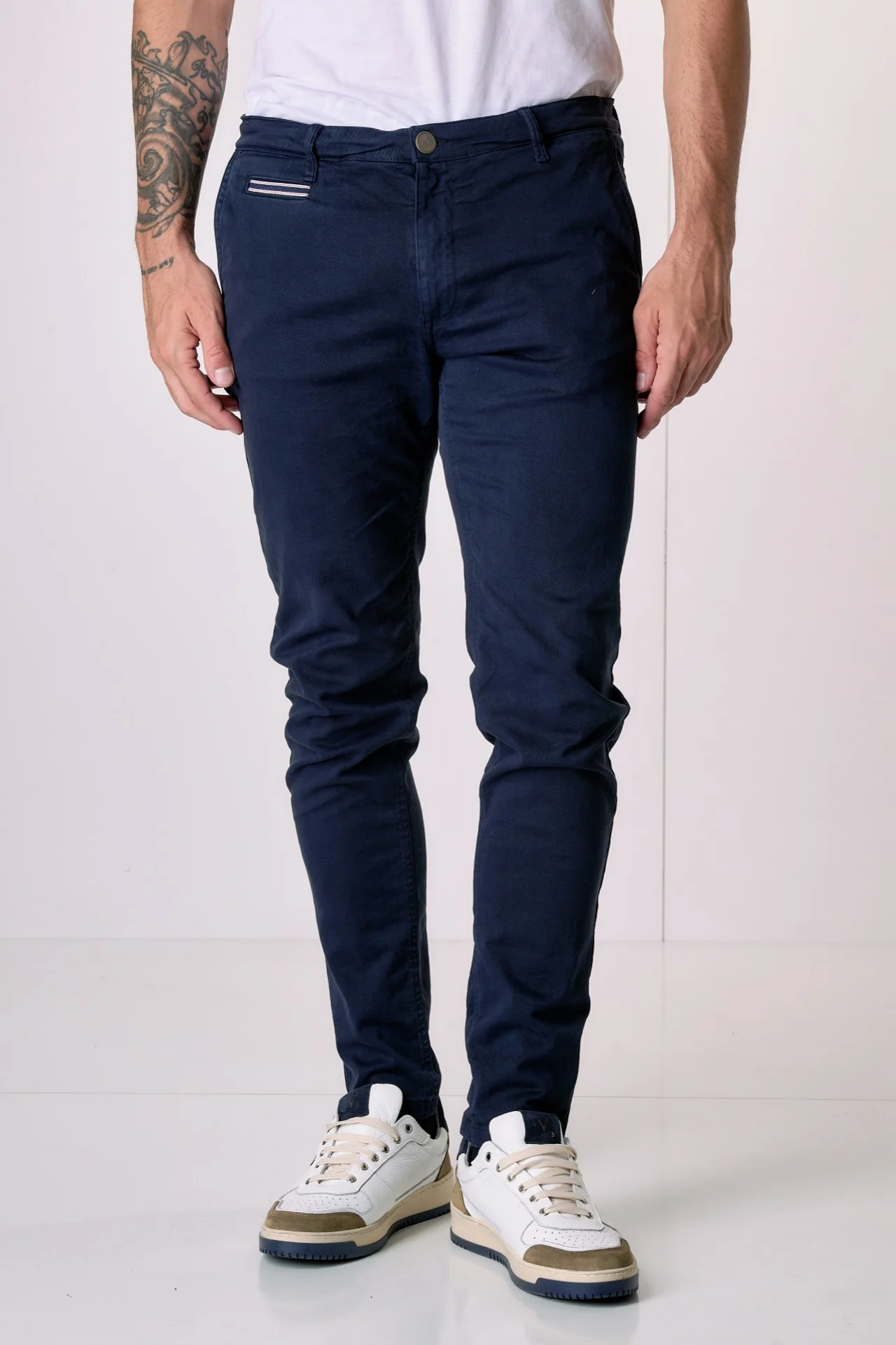 ROMA - Chino in cotone elasticizzato Blu con Salpa in tessuto V2 - immagine 4