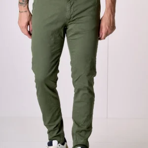 ROMA - Chino in cotone elasticizzato Verde Militare con Salpa in tessuto V2