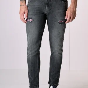 LONDON - Jeans Slim Fit - Antracite con doppia Patch frontale e tasca in tessuto V2