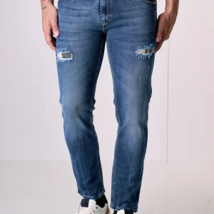 LONDON - Jeans Slim Fit - Blu con doppia Patch frontale e tasca in tessuto V2