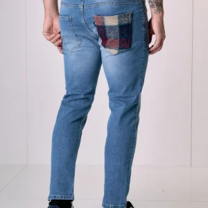 NEW YORK - Pantalone Slim Fit - Azzurro con tasca in tessuto V2