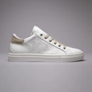 TENNIS - Sneakers a suola bassa Bianca con retro in tessuto Spigato Sabbia