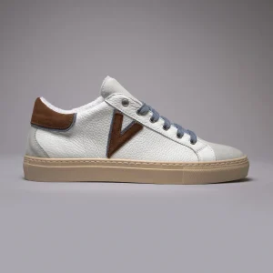 OLYMPIC V - Sneakers a suola bassa in pelle martellata con inserto e retro Bicolor Moro e Jeans