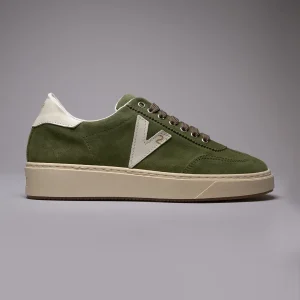 SUÈDE - Sneakers in pelle scamosciata Verde Militare con inserti e retro Bianco