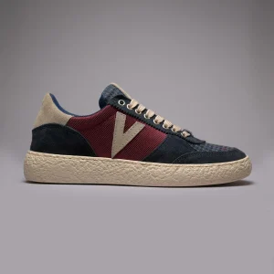 ATENA - Sneakers a suola bassa in pelle scamosciata Blu con inserti in tessuto V2