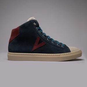 OLYMPIC MID- Sneakers alte Blu con retro e inserto Bordeaux