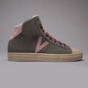 OLYMPIC MID- Sneakers alte Grigio Antracite con retro e inserto Rosa