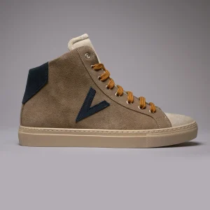 OLYMPIC MID- Sneakers alte Tortora con retro e inserto Blu