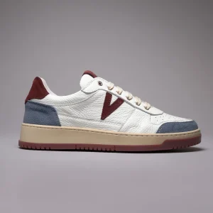 COLLEGE - Sneakers Bianca con inserti e suola Bicolor Bordeaux e Jeans