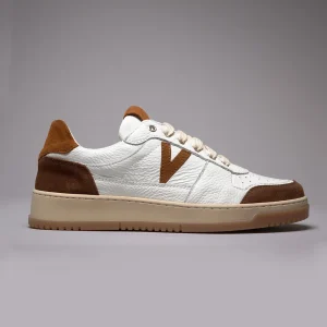 COLLEGE - Sneakers Bianca con inserti e suola Bicolor Cuoio e Moro