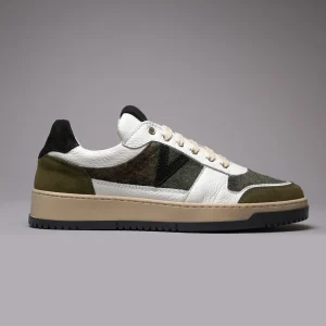 COLLEGE - Sneakers Bicolor Nero e Verde Militare con inserti in tessuto V2