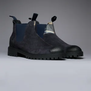 SHERLOCK - Stivaletto scamosciato Blu con inserto in tessuto V2