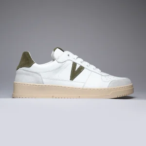 COLLEGE - Sneakers Bianca con retro e inserto scamosciato Verde Militare