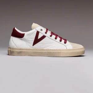 OLYMPIC - Sneakers a suola bassa Bianca con retro e inserto scamosciato Bordeaux