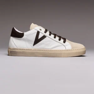 OLYMPIC - Sneakers a suola bassa Bianca con retro e inserto scamosciato Moro