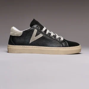 OLYMPIC - Sneakers a suola bassa in pelle martellata Nera con retro e inserto Grigio
