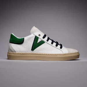 OLYMPIC V - Sneakers a suola bassa in pelle martellata con inserto e retro Bicolor Verde e Blu Navyì