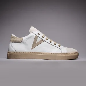 OLYMPIC - Sneakers a suola bassa Bianca con retro e inserto scamosciato Sabbia